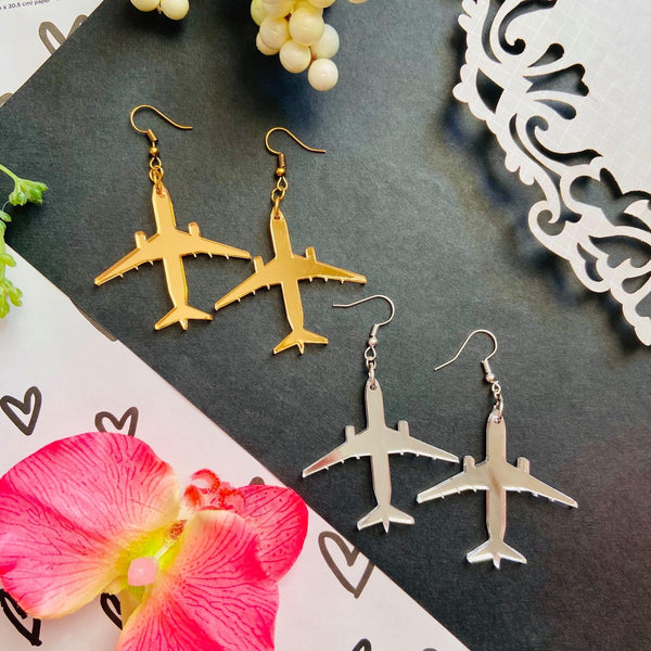 Gold or Silver Acrylic Plane Earrings