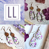 Purple Watercolor Floral Wood Earrings