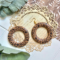 Lightweight Wood Cheetah Hoop Earrings