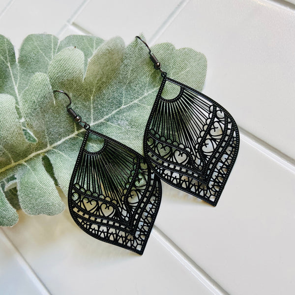 Lightweight Black Metal Petal Earrings