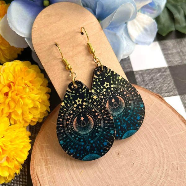 Moon and Star Sub Wood Earrings