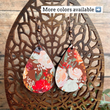 Watercolor Floral Teardrop Earrings on Wood Sub Board