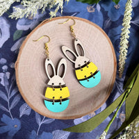 Triple Layered Bunny & Egg Wood Earrings