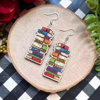 Stack of Books Wood Earrings