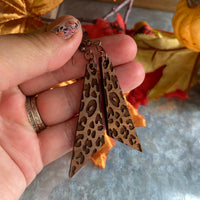 Engraved Cheetah Wood Earrings