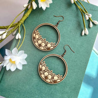 Floral Maple Wood Hoop Earrings