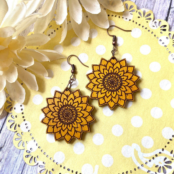 Sunflower Wood Earrings