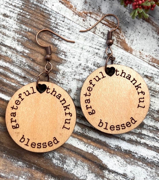 Thankful, Grateful, Blessed Maple Wood Earrings