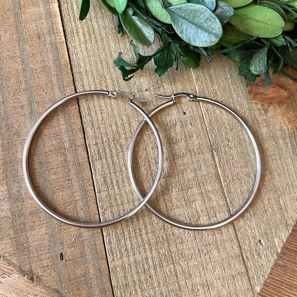 Silver Stainless Steel Hoop Earrings