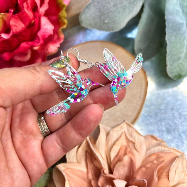 Confetti Acrylic Hummingbird Earrings