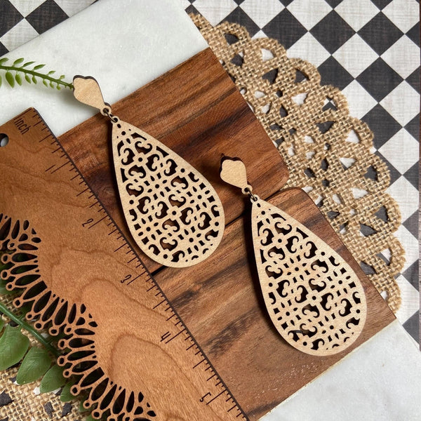 Maple Wood Teardrop Stud Earrings