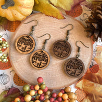 Rustic Deer Scene Engraved Wood Earrings