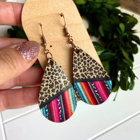 Leopard and Serape Wood Teardrop Earrings