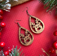 Walnut Wood Reindeer Earrings