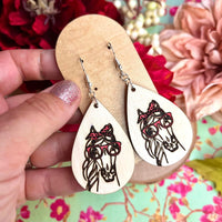 Silly Filly Wood Horse Teardrop Earrings