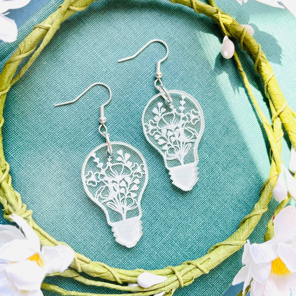 Clear Floral Acrylic Lightbulb Earrings