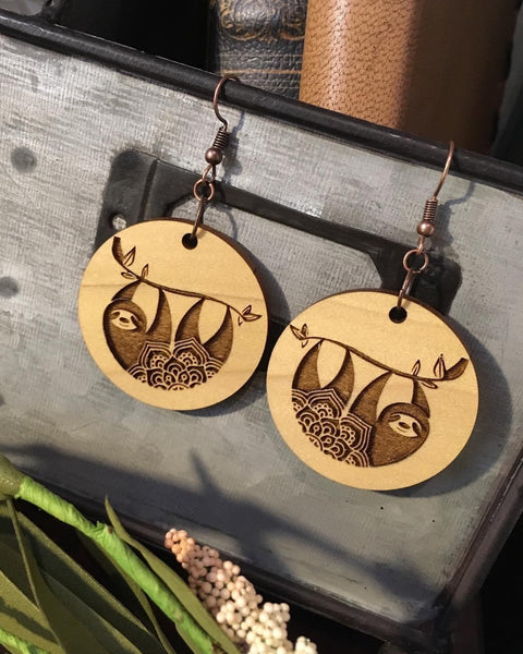 Sloth Maple Wood Earrings